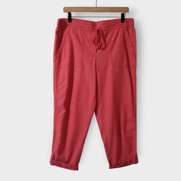 Talbots Womens Crop Utility Pants Pink Roll Tab Drawstring Sz 10 Casual - Picture 1 of 11